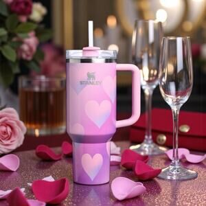 Stanley Quencher H2.0 40 oz Powder Pink Heart Gradient Tumbler NEW